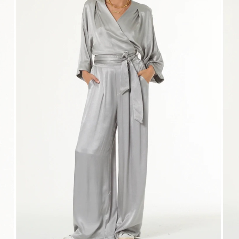 Young Fabulous & Broke Elegant Silver Wrap Top